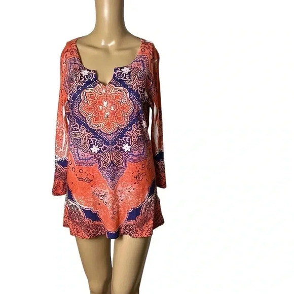 ONE WORLD,Energe,tunic top,women Medium .NWOT,embellished,beads,artsy,multicolor - Picture 4 of 16